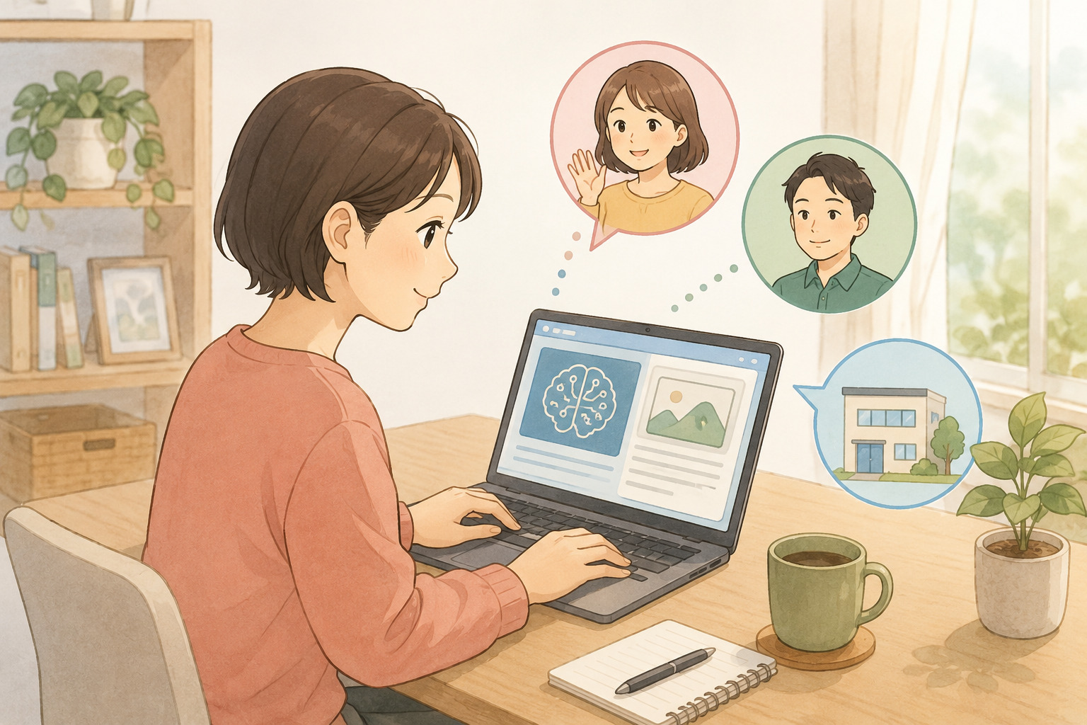 就労継続支援A型の在宅勤務でAIを使った作業に取り組むイメージ