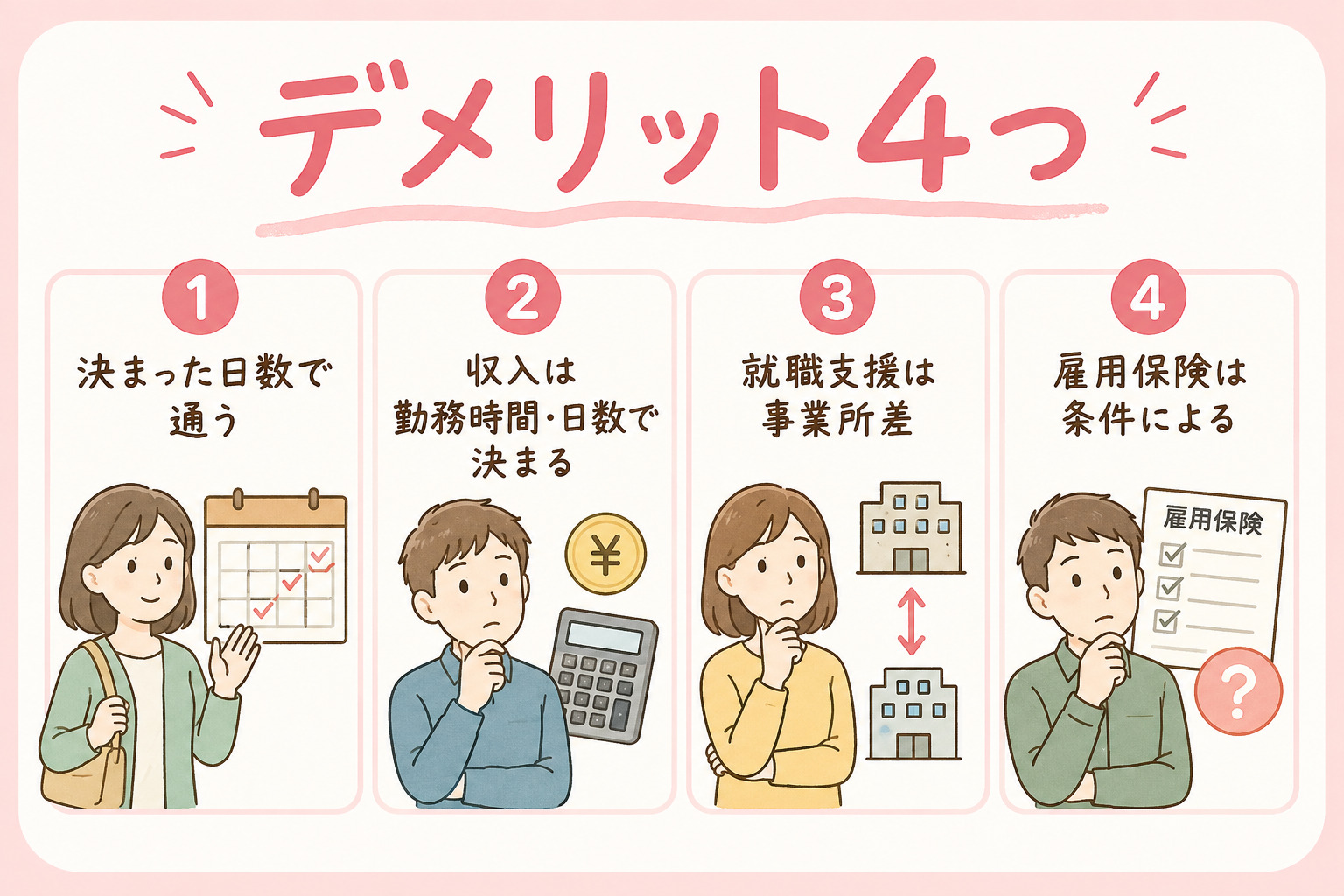 就労継続支援A型のデメリット4つのまとめ図