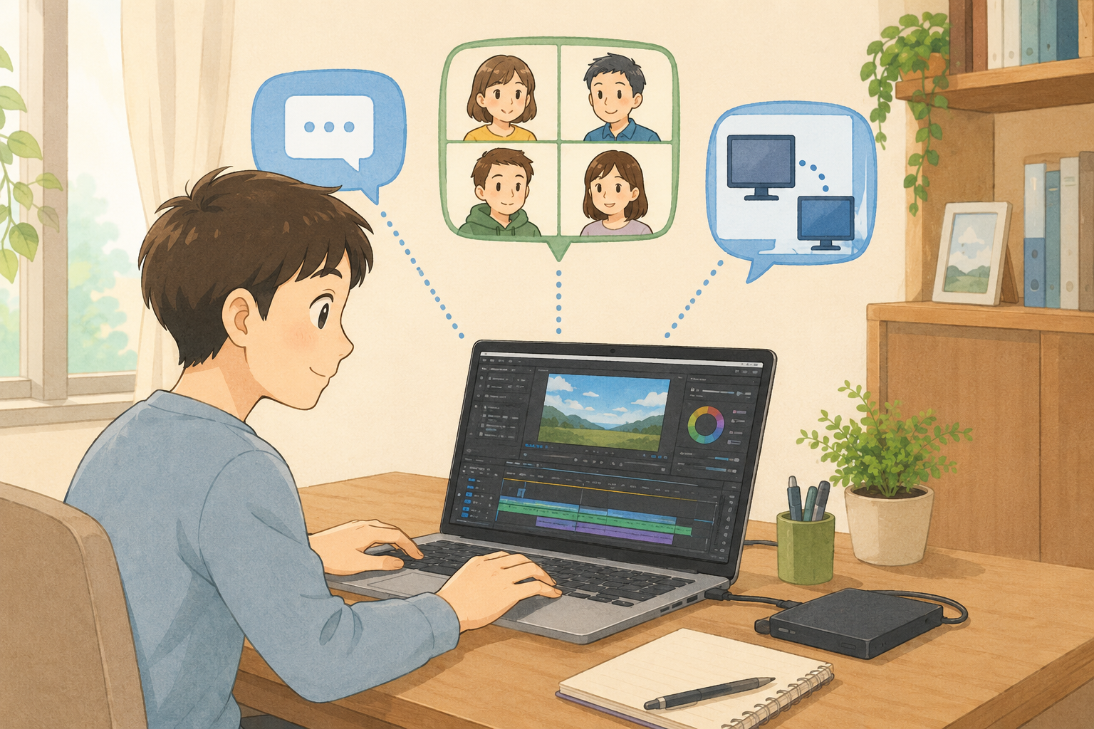 就労継続支援A型の在宅勤務で動画編集に取り組むイメージ