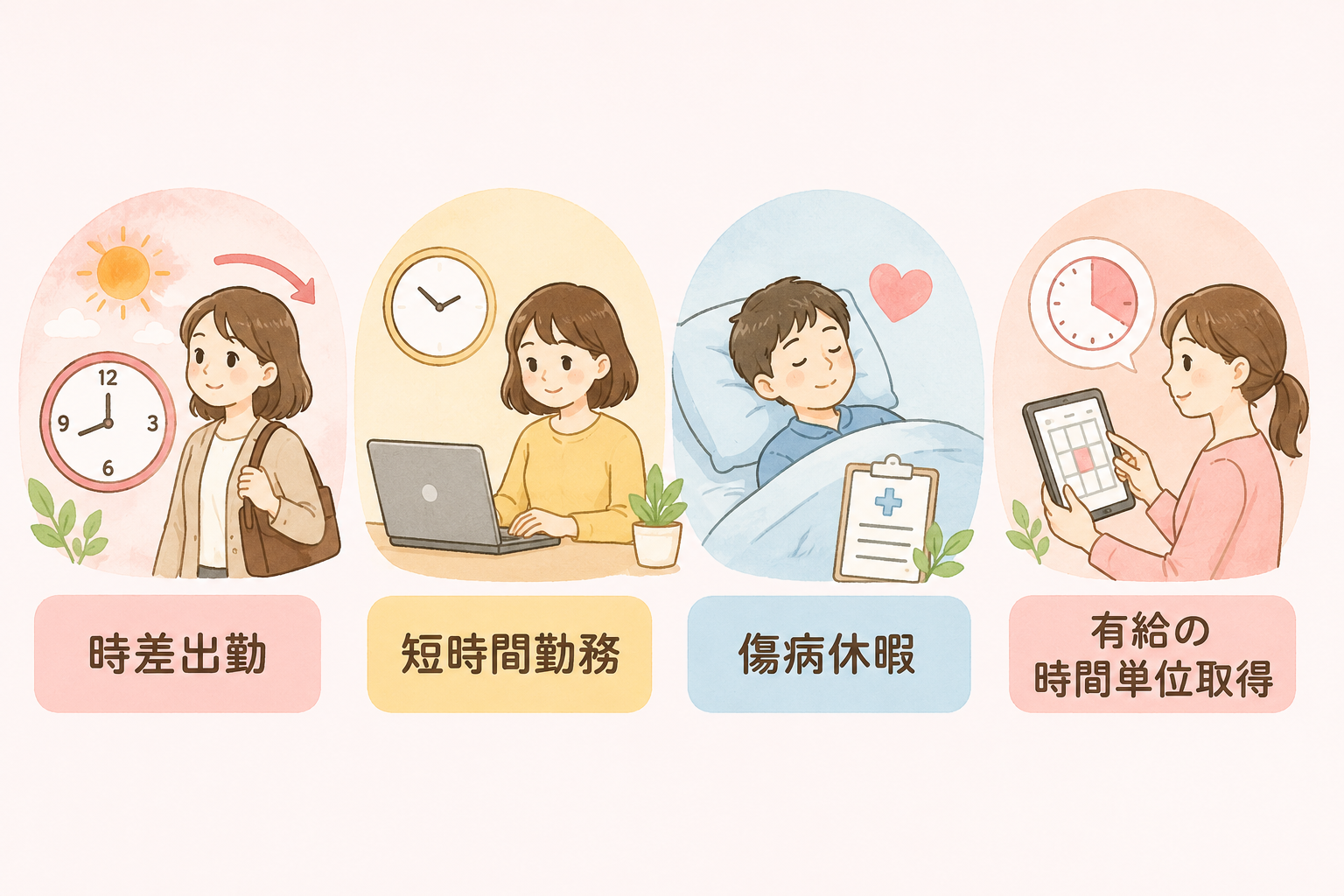 体調や状況に合わせて働き方を調整できる制度のアイコン一覧