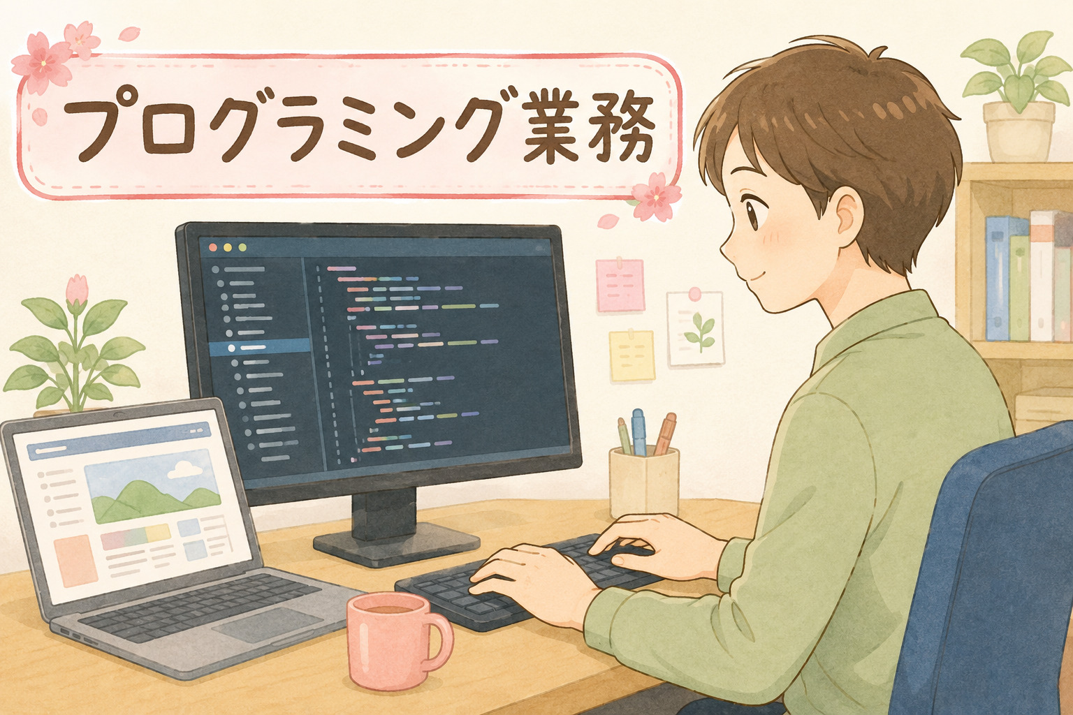 就労継続支援A型でプログラミング業務を中心に働くイメージ図