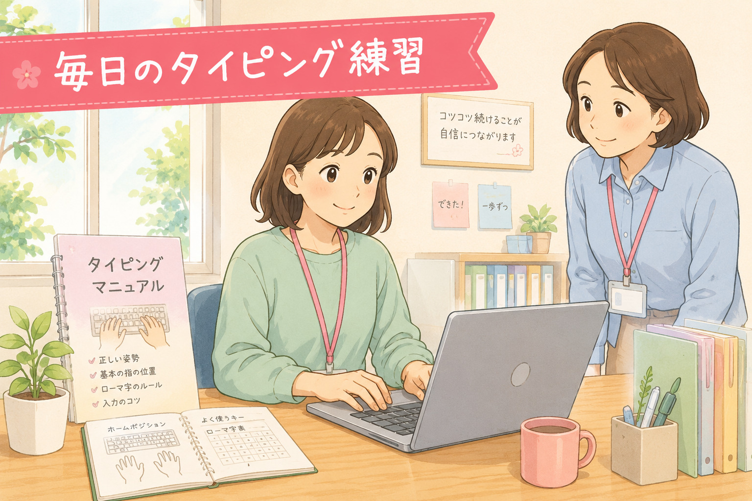 就労継続支援A型でマニュアルとタイピング練習を通じて仕事に慣れていくイメージ